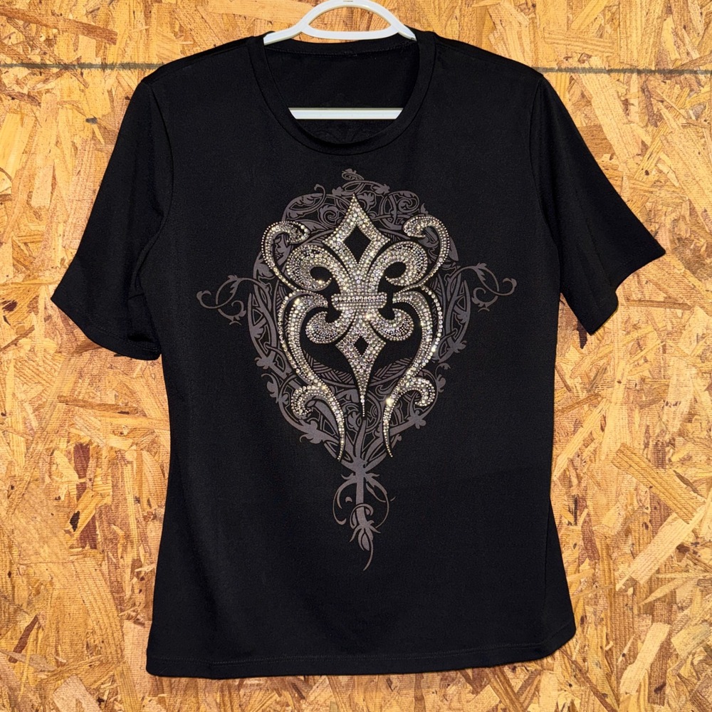 Rhinestone Studded Black Graphic Tee RockNRoll Alternative Grunge Western Chic L